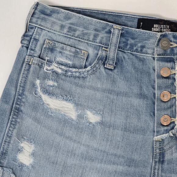 Hollister California Women's stretch Blue Denim Short Hi Rise Distressed size 28 - Picture 3 of 12